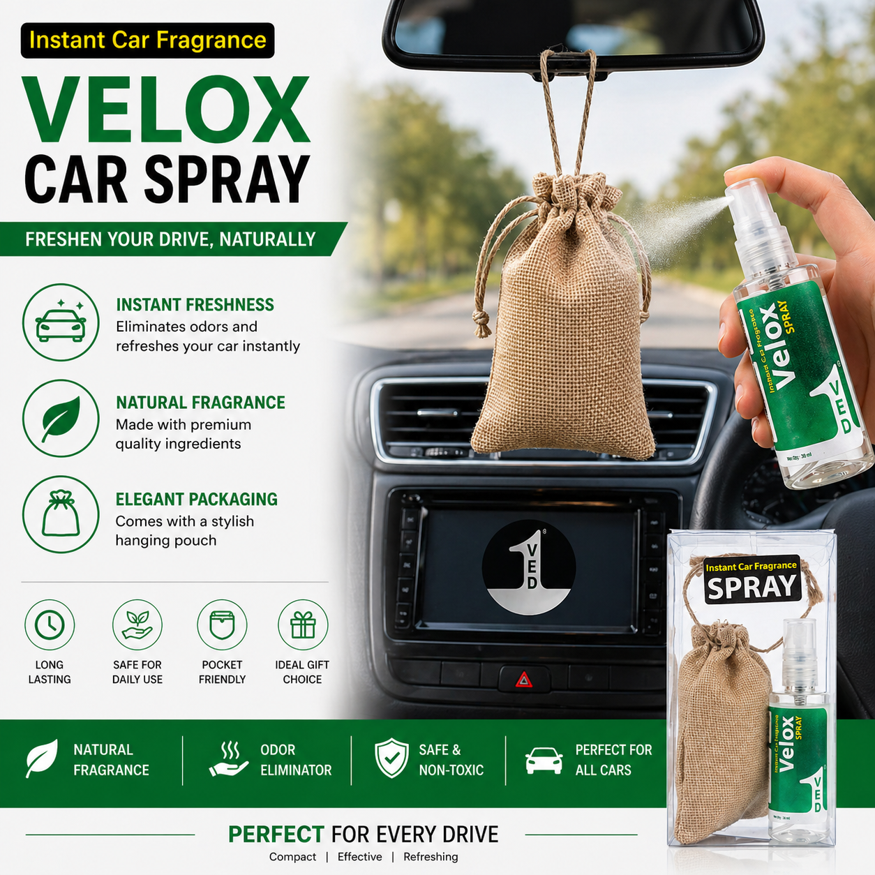 1 hanging bag + 1 Instant Car Spray